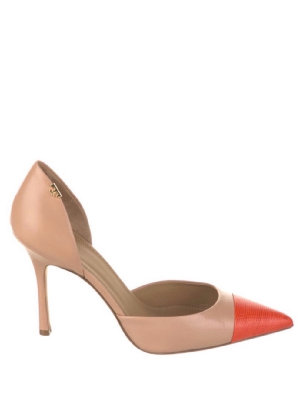 TORY BURCH Penelope Nude Orange Cap Toe D’Orsay Heels Pointed Toe Pumps